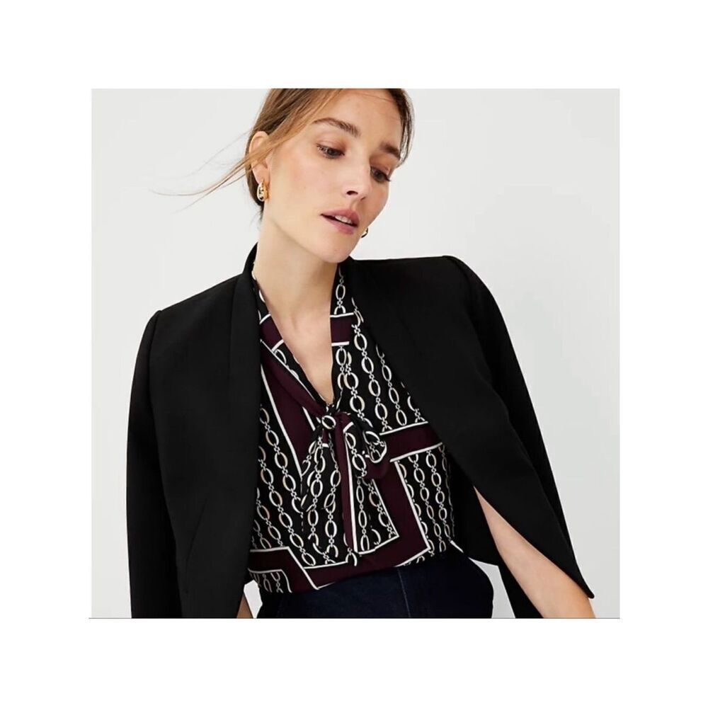 Ann Taylor SP Burgundy Black Ivory White Chainlink Sleeveless Shell Tie Blouse